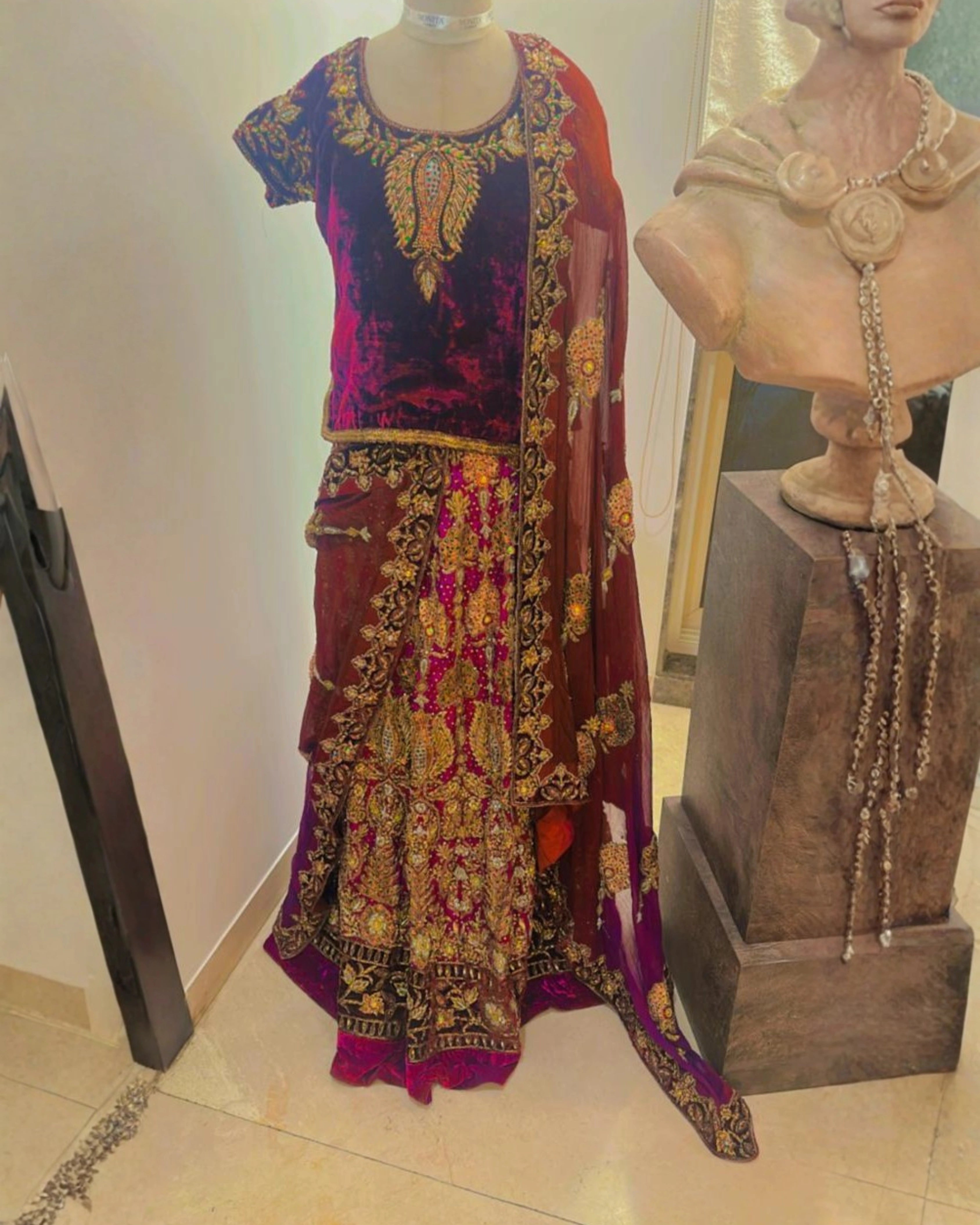 Brown Bridal Silk Lehenga with Heavy Zari Thread embroidery and Beads work Traditional Royal Design