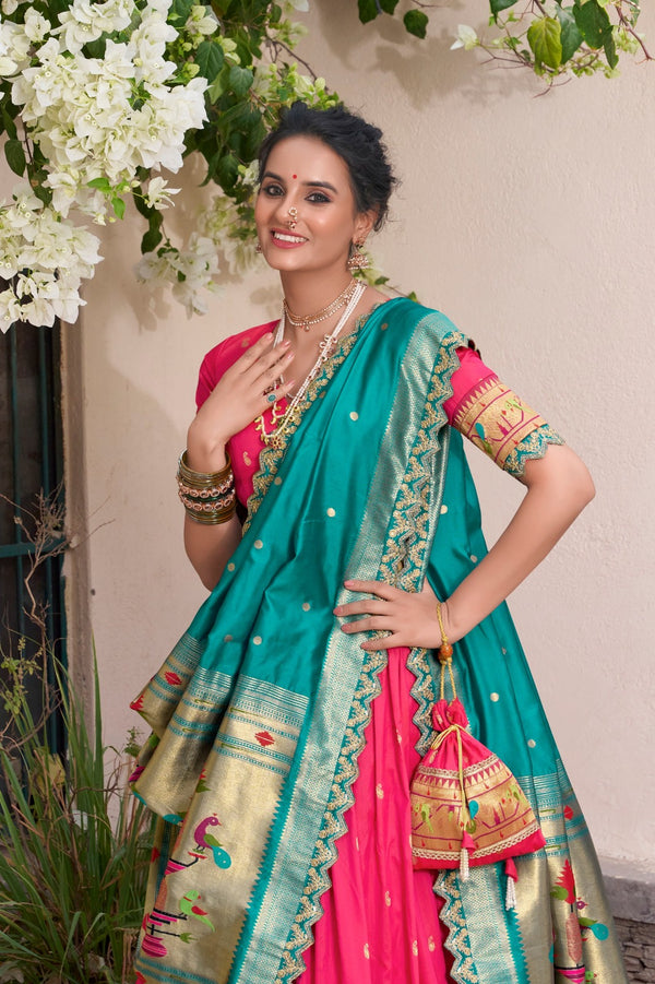 Pink Paithani Silk Lehenga Choli with Rich Zari Work
