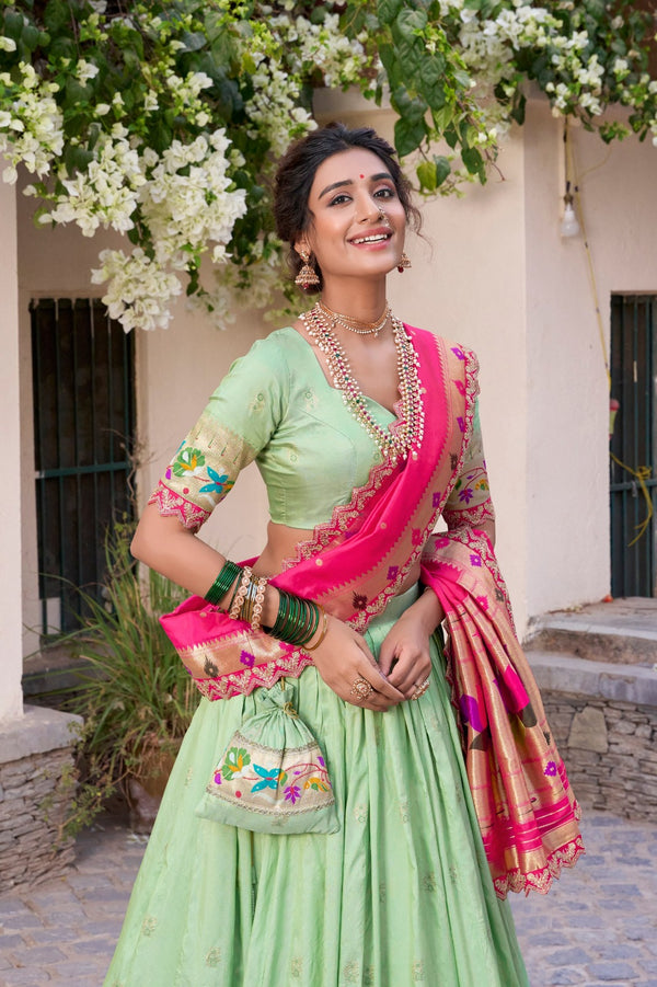 Green Paithani Silk Lehenga Choli with Rich Zari Work
