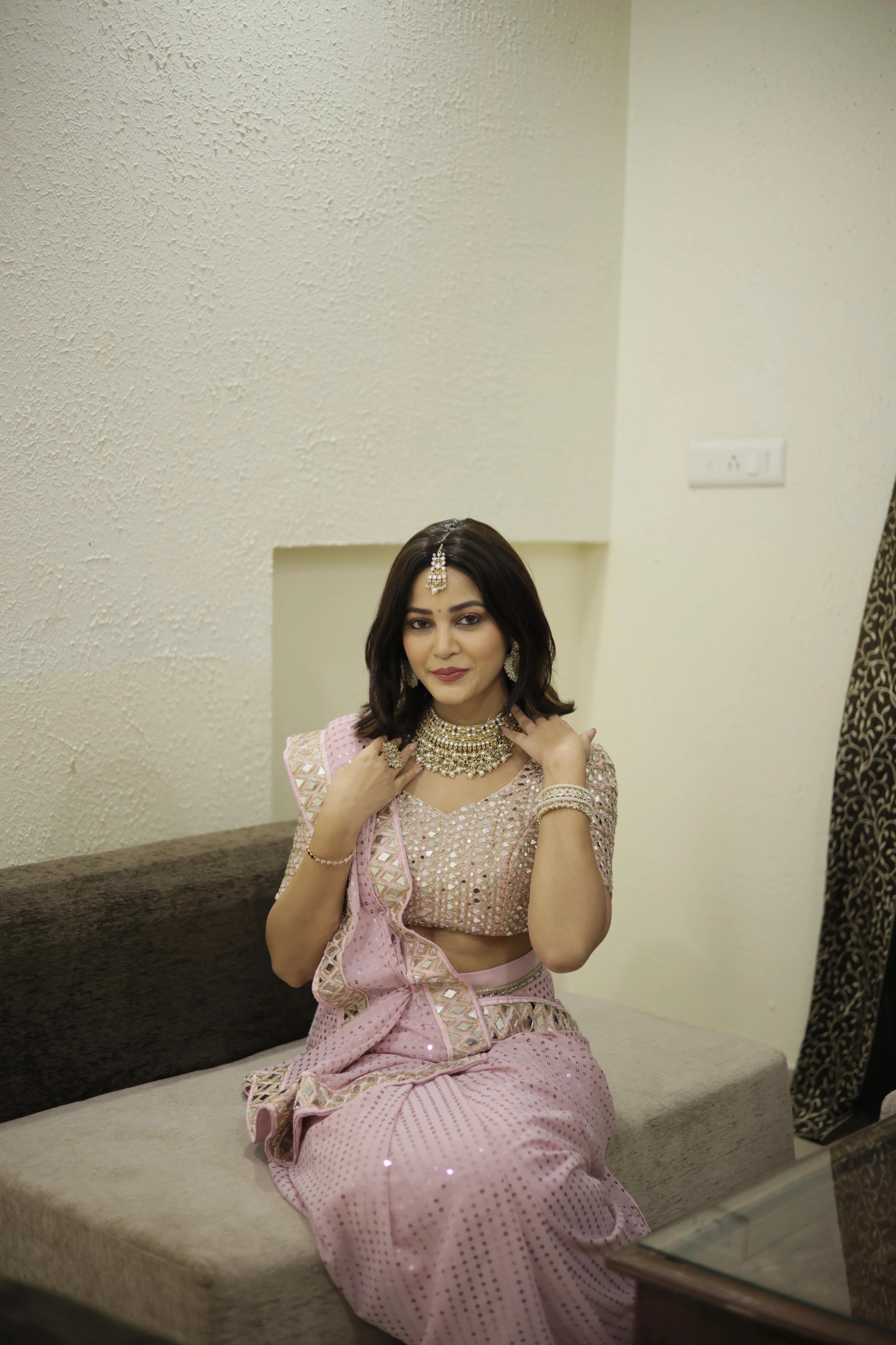 Pink Sequin Georgette Saree with Mirror Embroidery Work and Matching Mirror Sequin Blouse