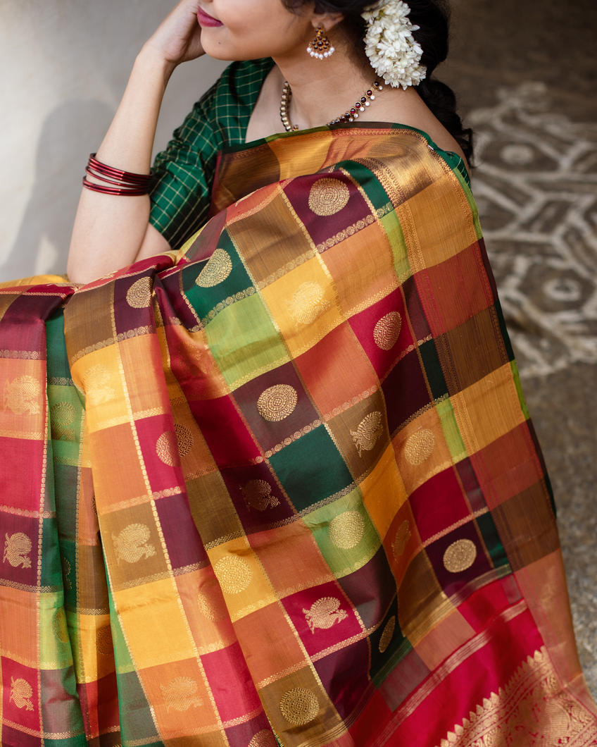 Yellow Kanchipuram Silk Saree with Pattern Design Gold Border
