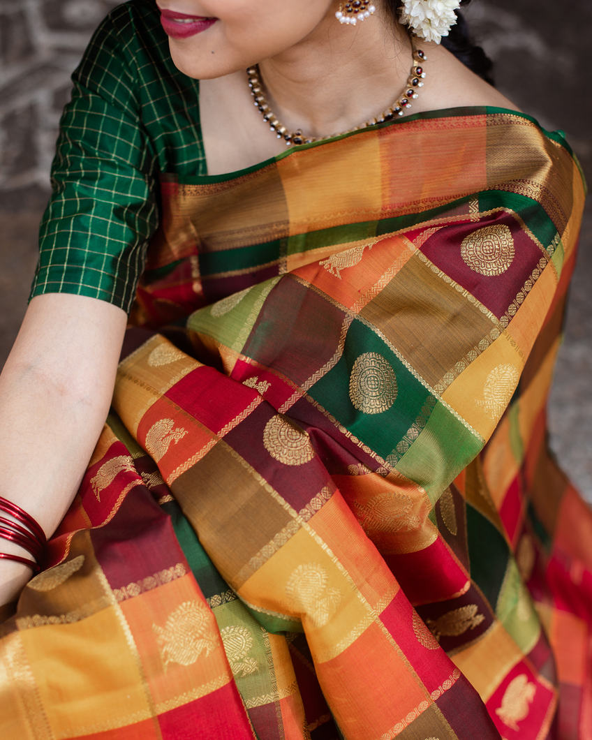 Yellow Kanchipuram Silk Saree with Pattern Design Gold Border
