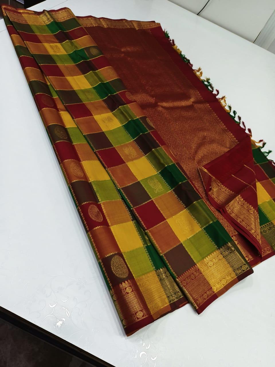 Yellow Kanchipuram Silk Saree with Pattern Design Gold Border
