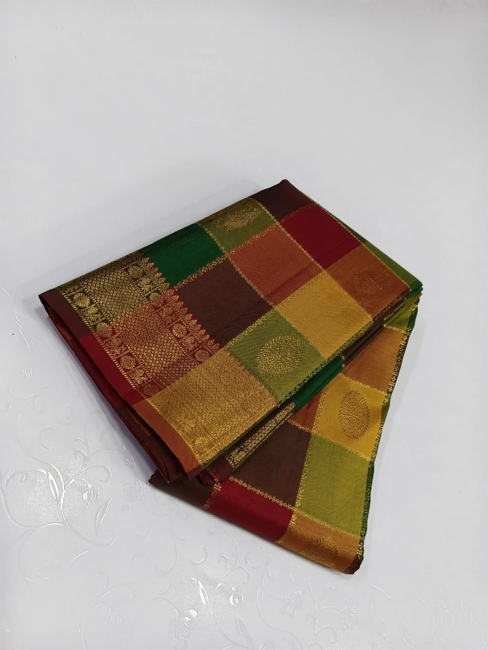Yellow Kanchipuram Silk Saree with Pattern Design Gold Border
