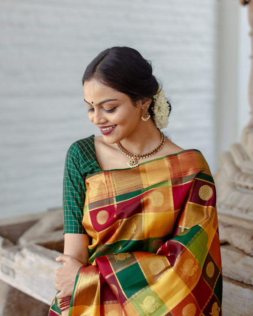 Yellow Kanchipuram Silk Saree with Pattern Design Gold Border
