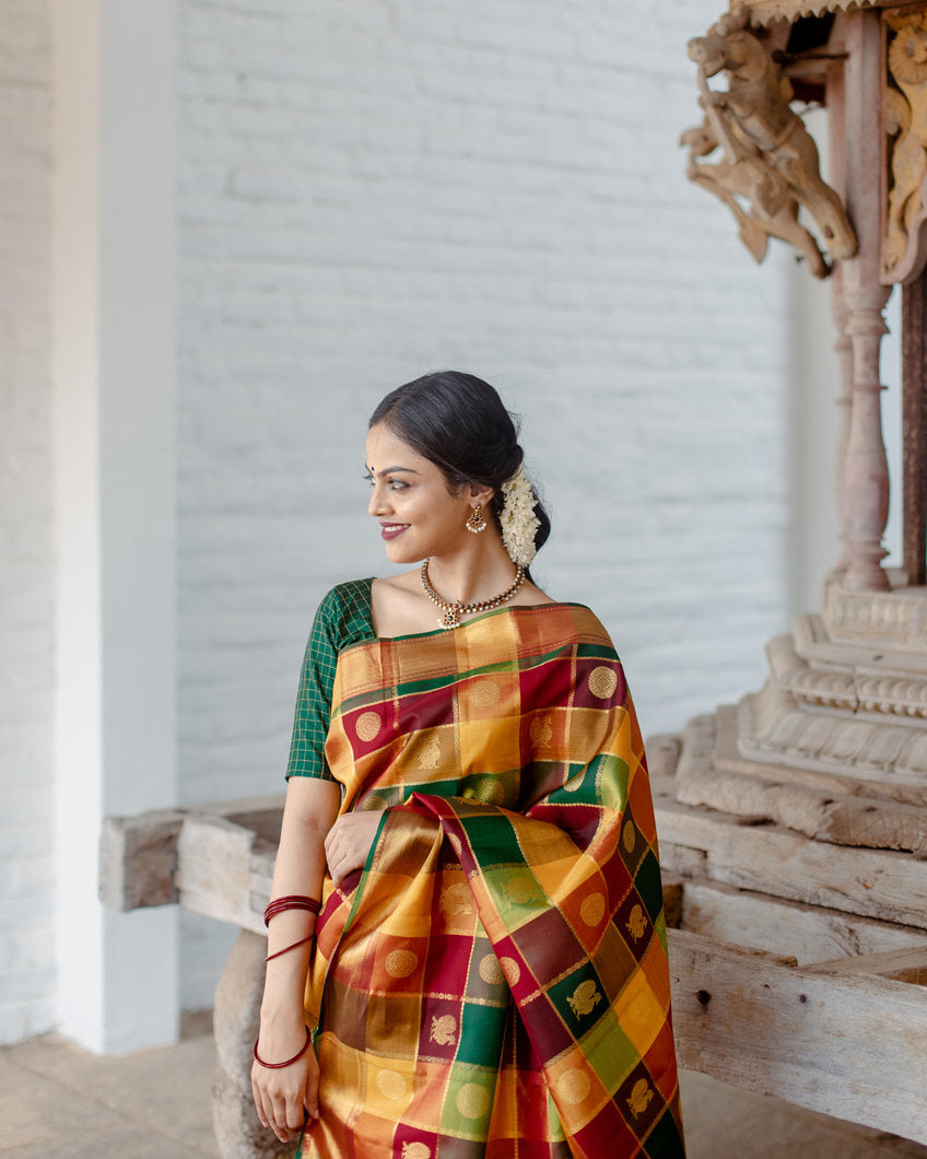 Yellow Kanchipuram Silk Saree with Pattern Design Gold Border
