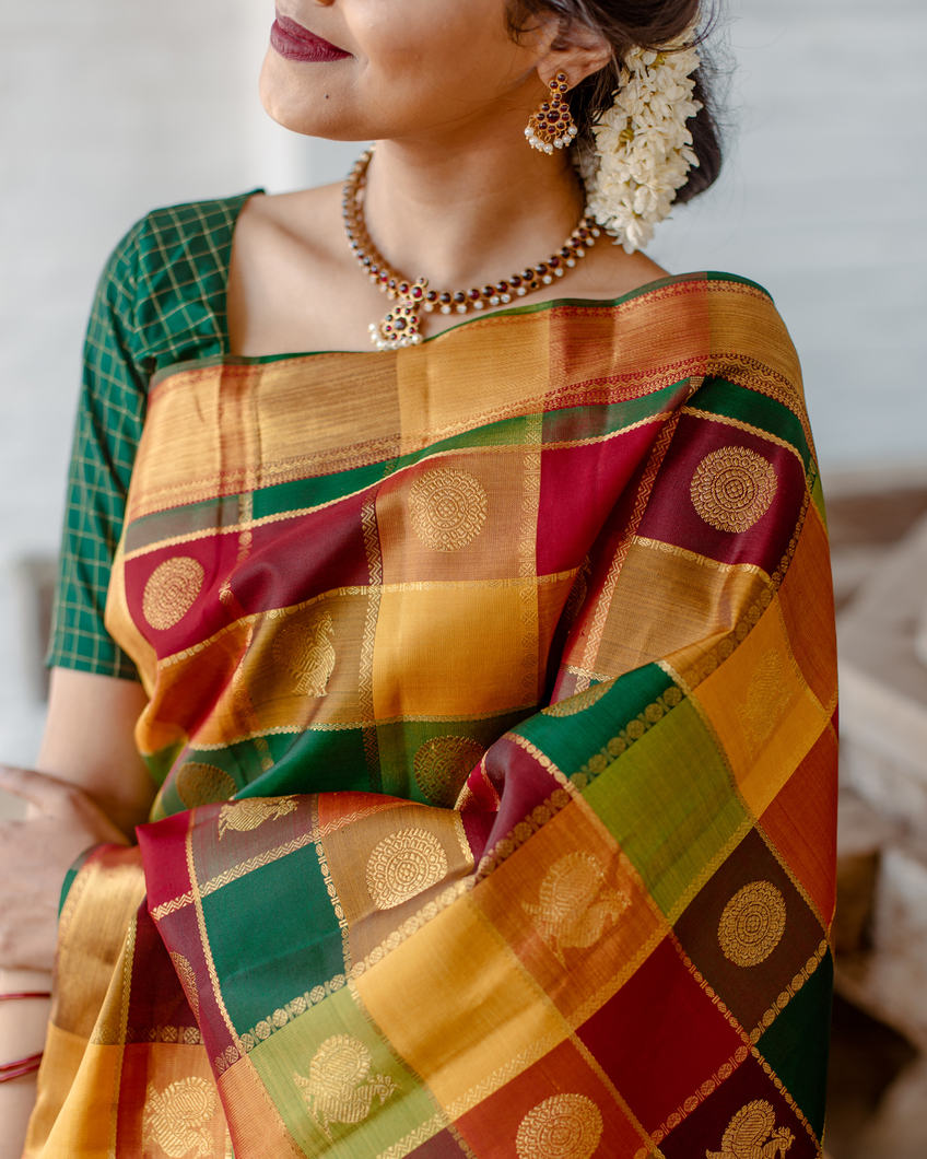 Yellow Kanchipuram Silk Saree with Pattern Design Gold Border
