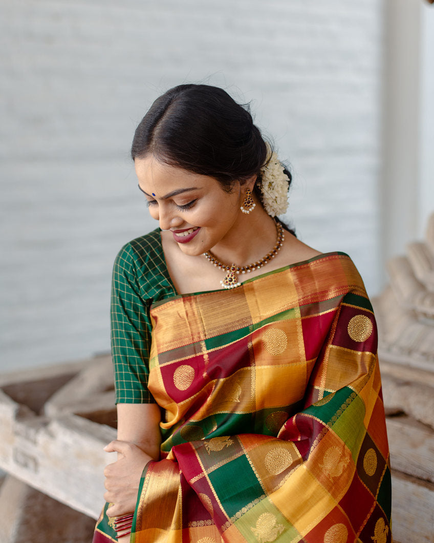 Yellow Kanchipuram Silk Saree with Pattern Design Gold Border
