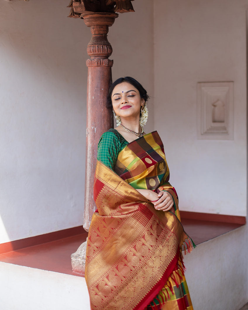Yellow Kanchipuram Silk Saree with Pattern Design Gold Border
