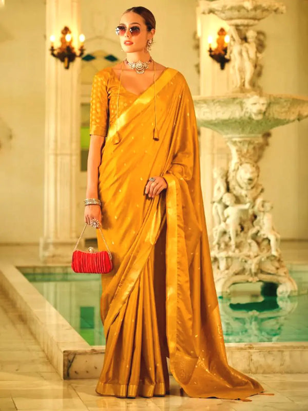Yellow Satin Silk Saree with Zari border and Heavy Sequin 