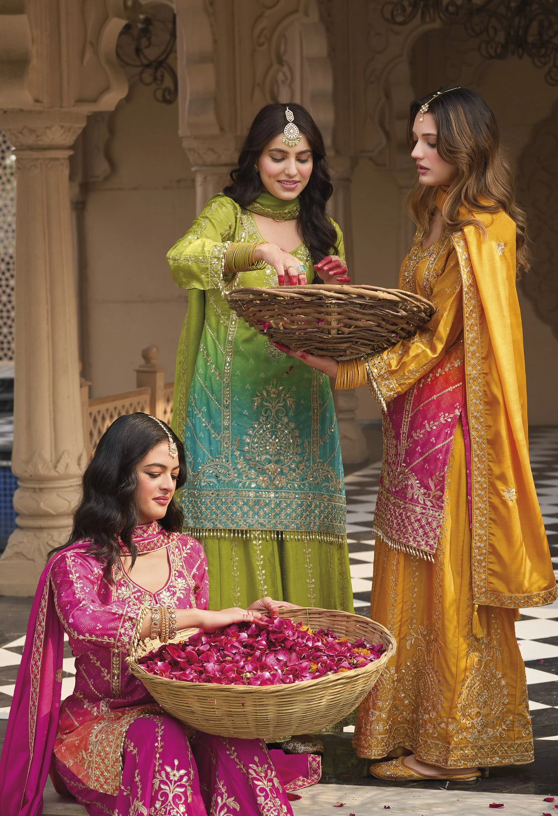 Yellow Silk Salwar Kameez with Heavy Embroidery Mirror Work