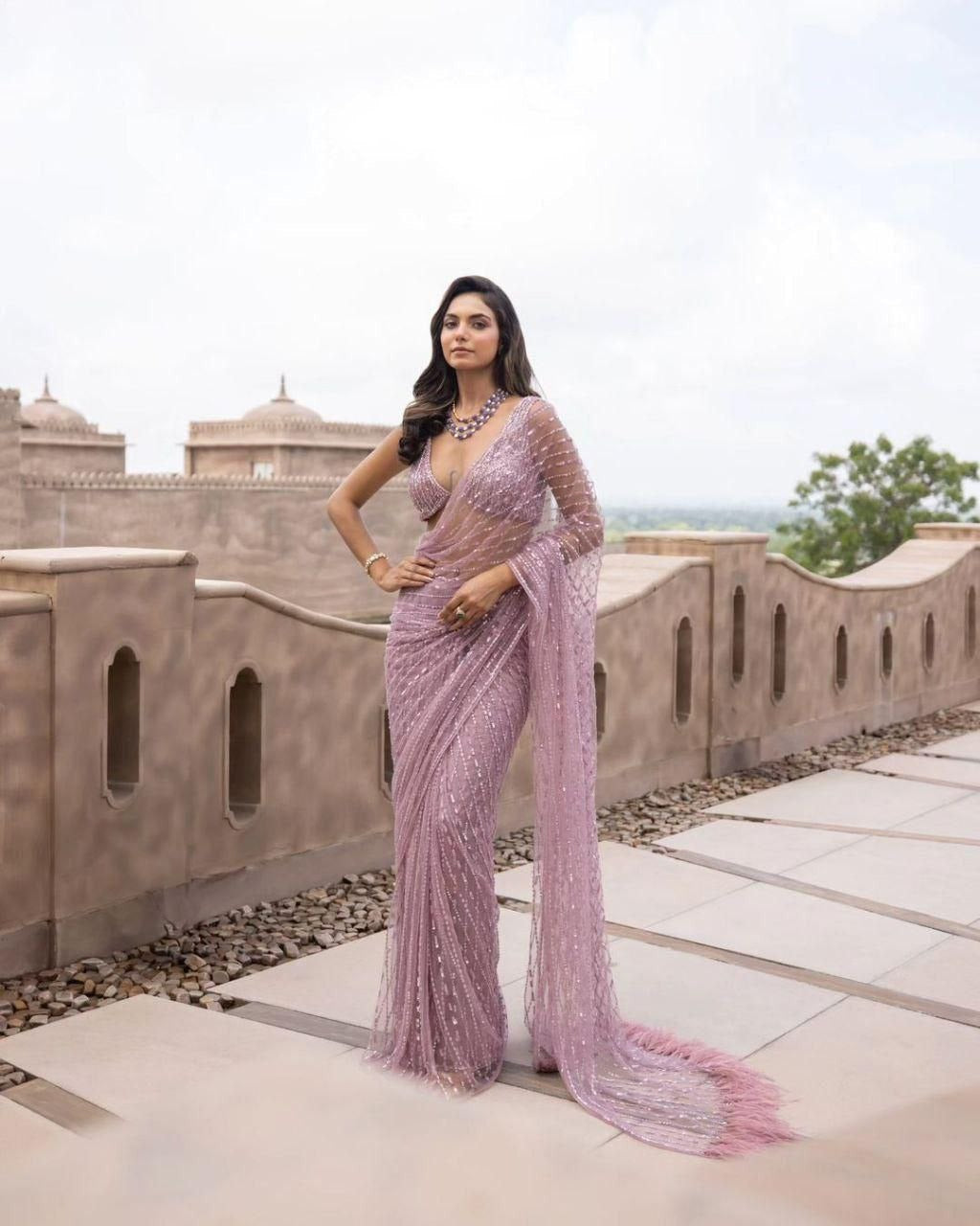 Lilac Dream Feather Kissed Tulle Saree - Nonita Fashion