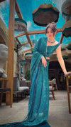 Green Georgette Saree with Sequin Work and Hand Embroidery