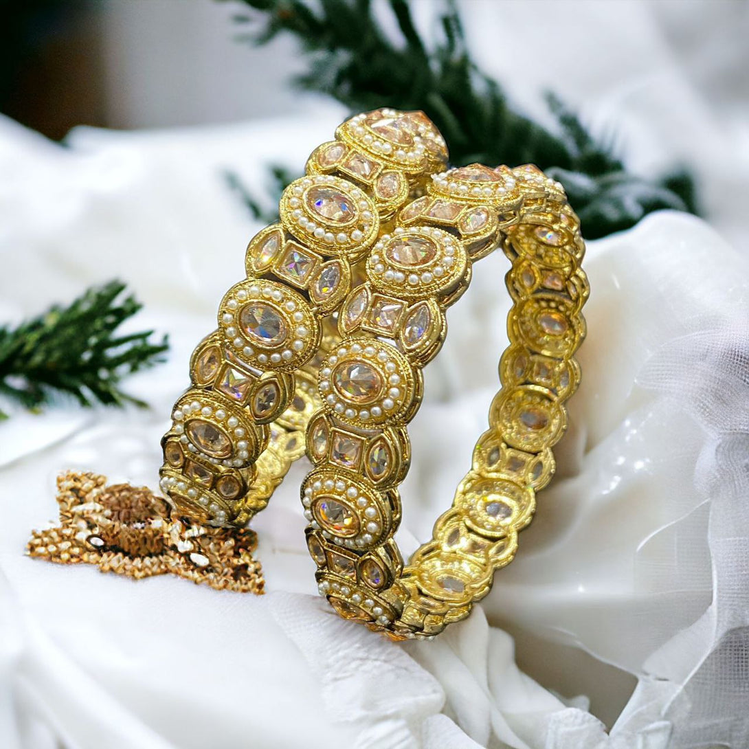 Gold Plated Polki and Beaded Bangles - Nonita Fashion