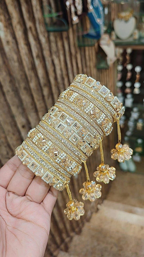 Sadhana Golden Square Moti Work with Beautiful Stone & Hanging Bangles