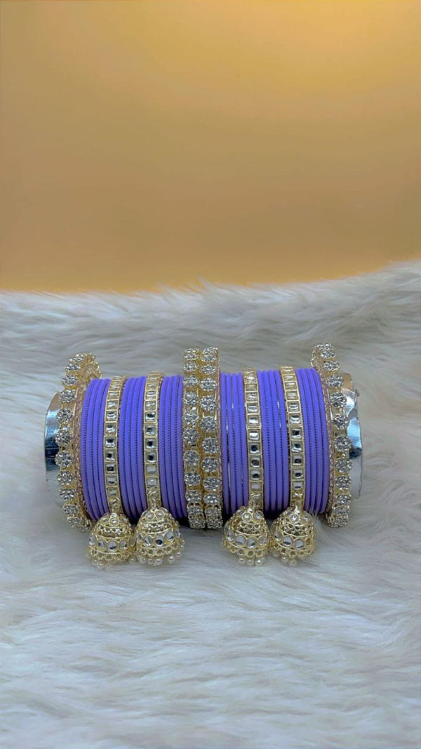 Kashish Blue Gold Plated Kundan Stone & Jhumar Bangles Set