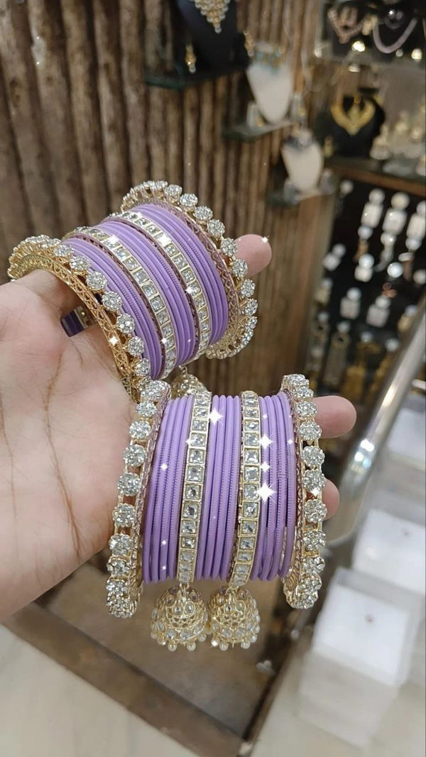 Kashish Lavender Gold Plated Kundan Stone & Jhumar Bangles Set