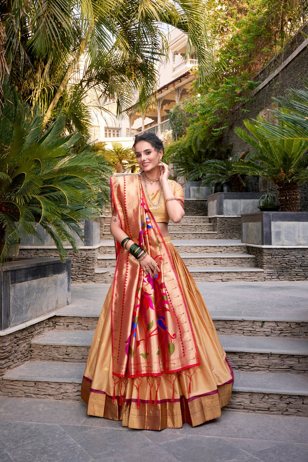 Gold Paithani Silk Lehenga Choli with Rich Zari Work