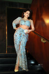 Celestial Aqua Cascade — Hand‑Embroidered Skirt Set for Women by Label Nonita