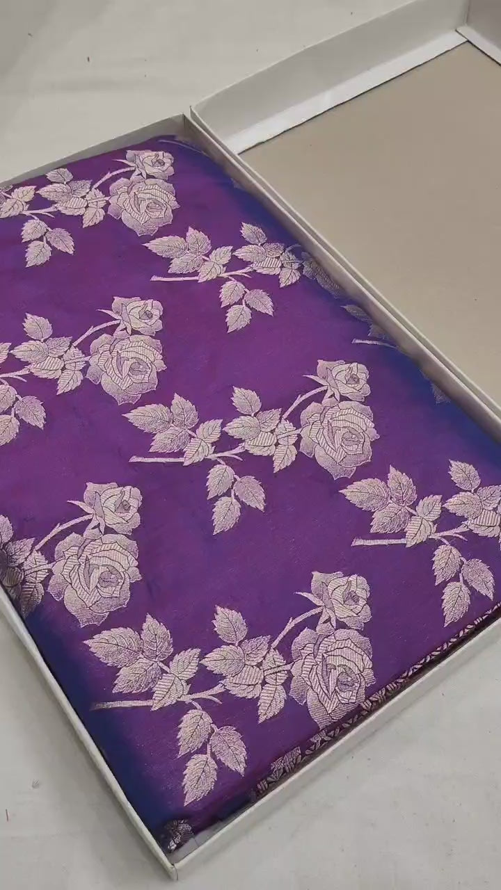 Purple Banarasi Silk Saree Golden Zari Work
