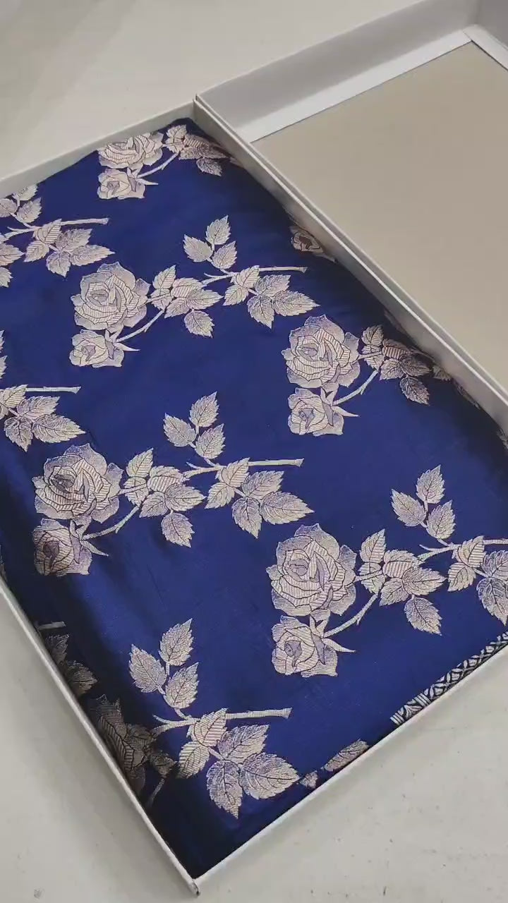 Blue Banarasi Silk Saree Golden Zari Work
