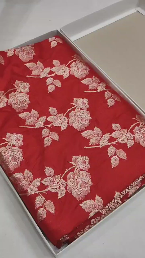 Red Banarasi Silk Saree Golden Zari Work
