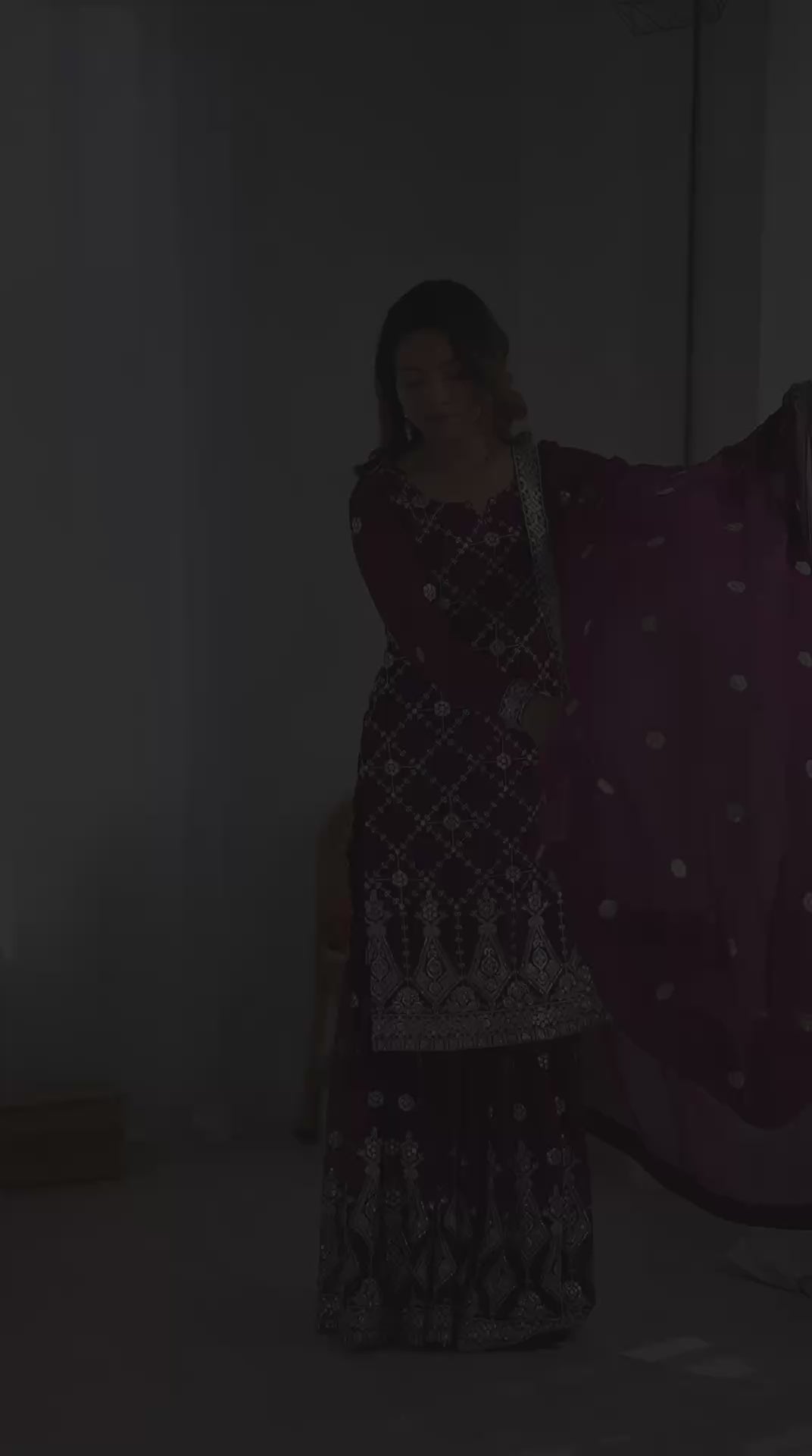 Purple Georgette Sharara with Sequin Embroidery and Thread Work
