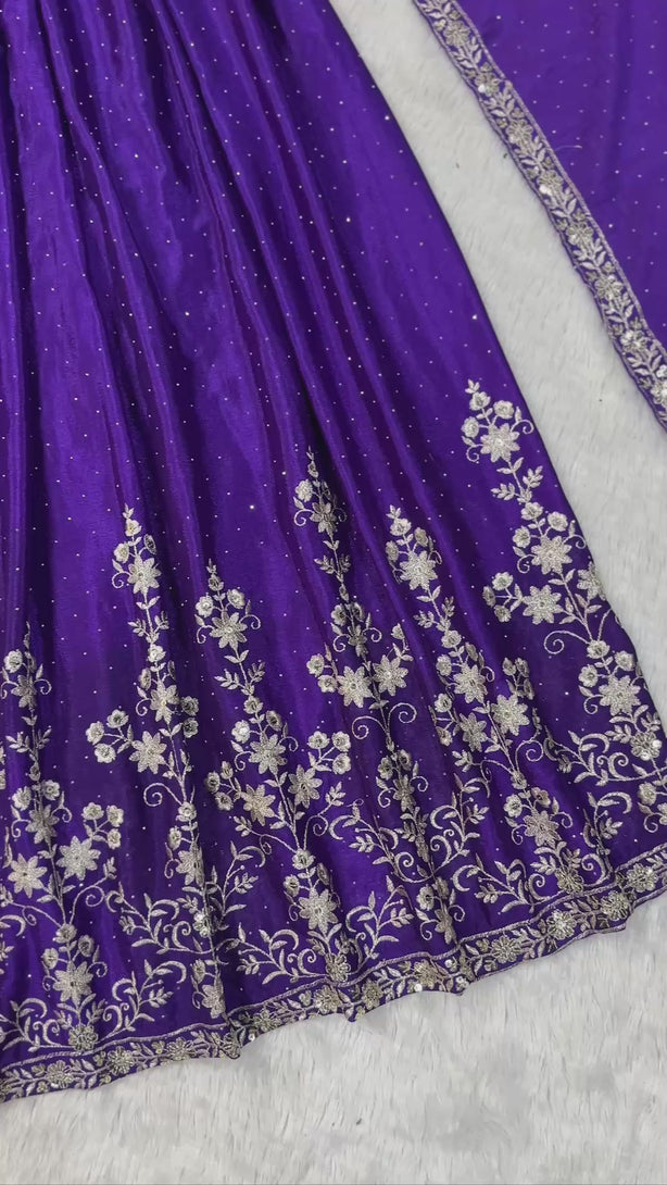 Purple Georgette Sharara with Heavy Thread Embroidery and Floral Design
