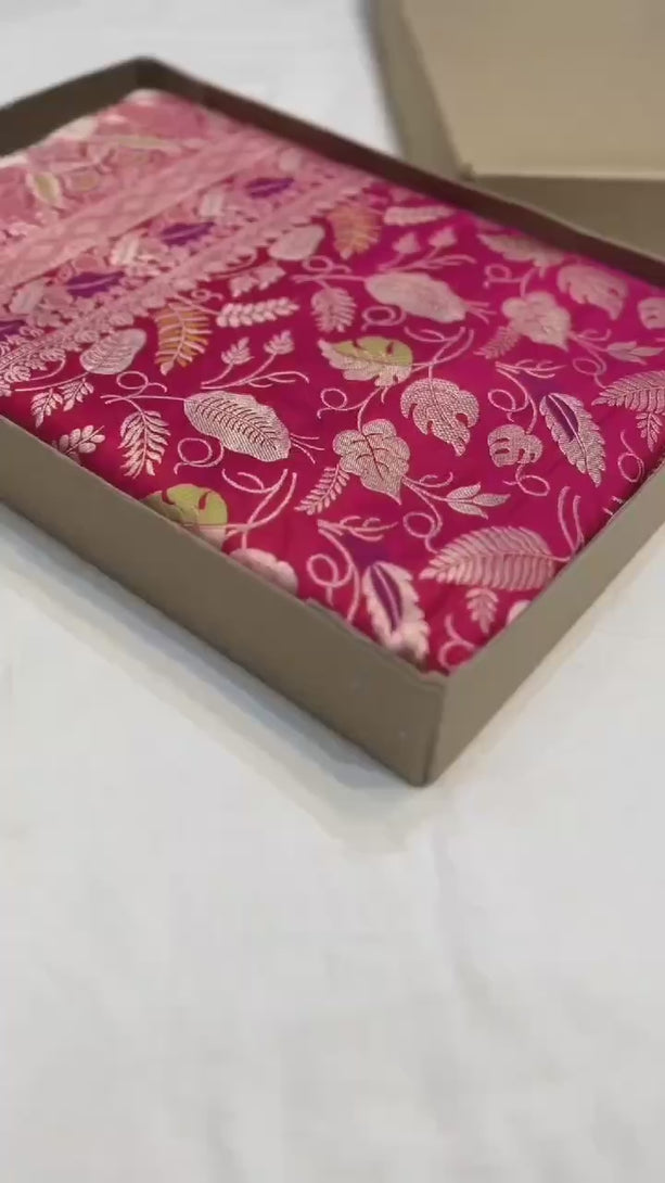Pink Banarasi Satin Silk Saree with Zari Work

