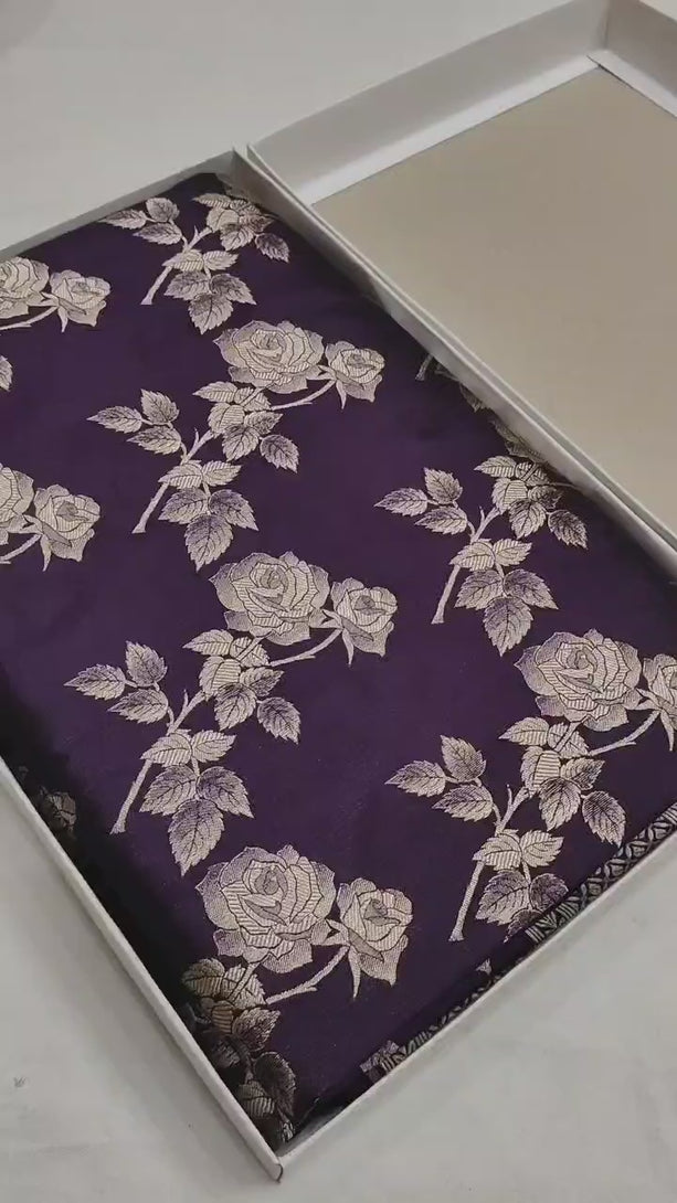Dark Purle Banarasi Silk Saree Golden Zari Work
