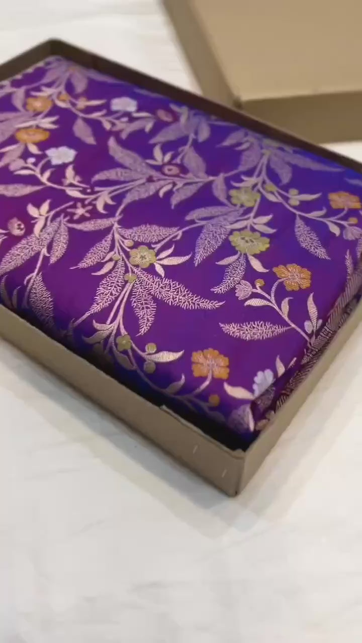 Purple Banarasi Satin Silk Saree with Zari Work
