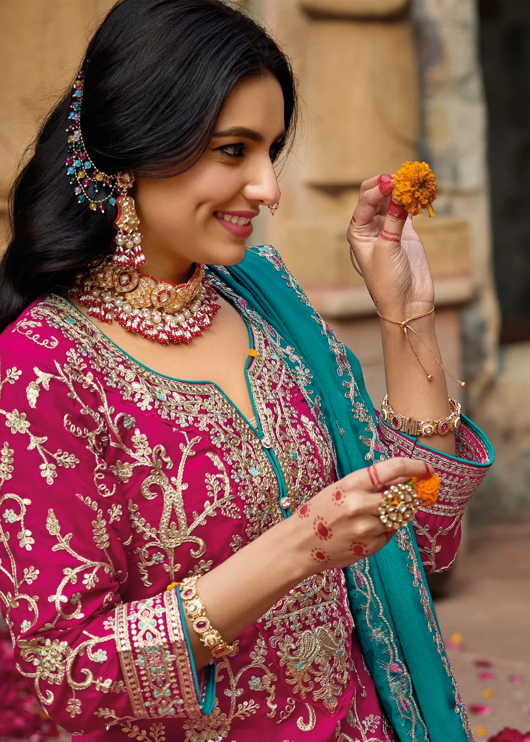 Pink Silk Salwar Kameez with All Over Heavy Zari work Embroidery
 